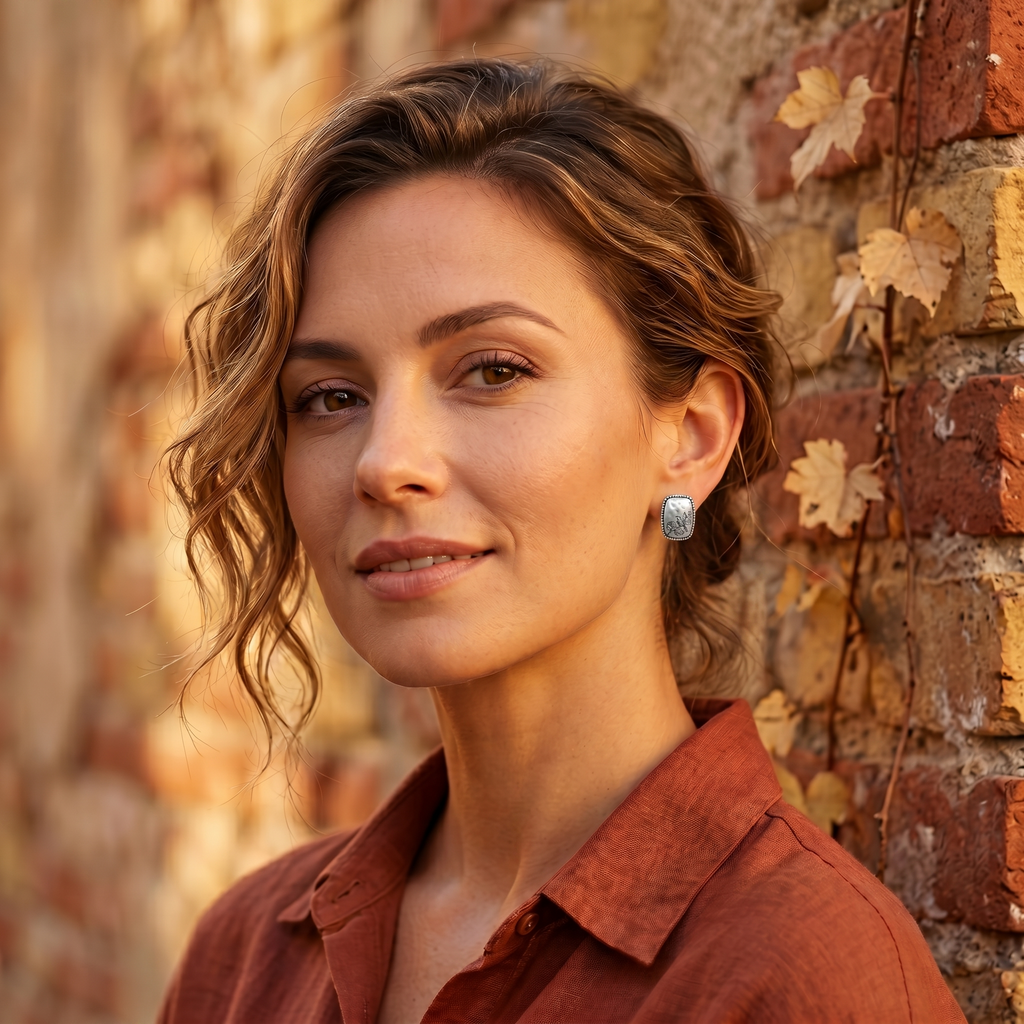 Handcrafted Silver Bird & Floral Stud Earrings