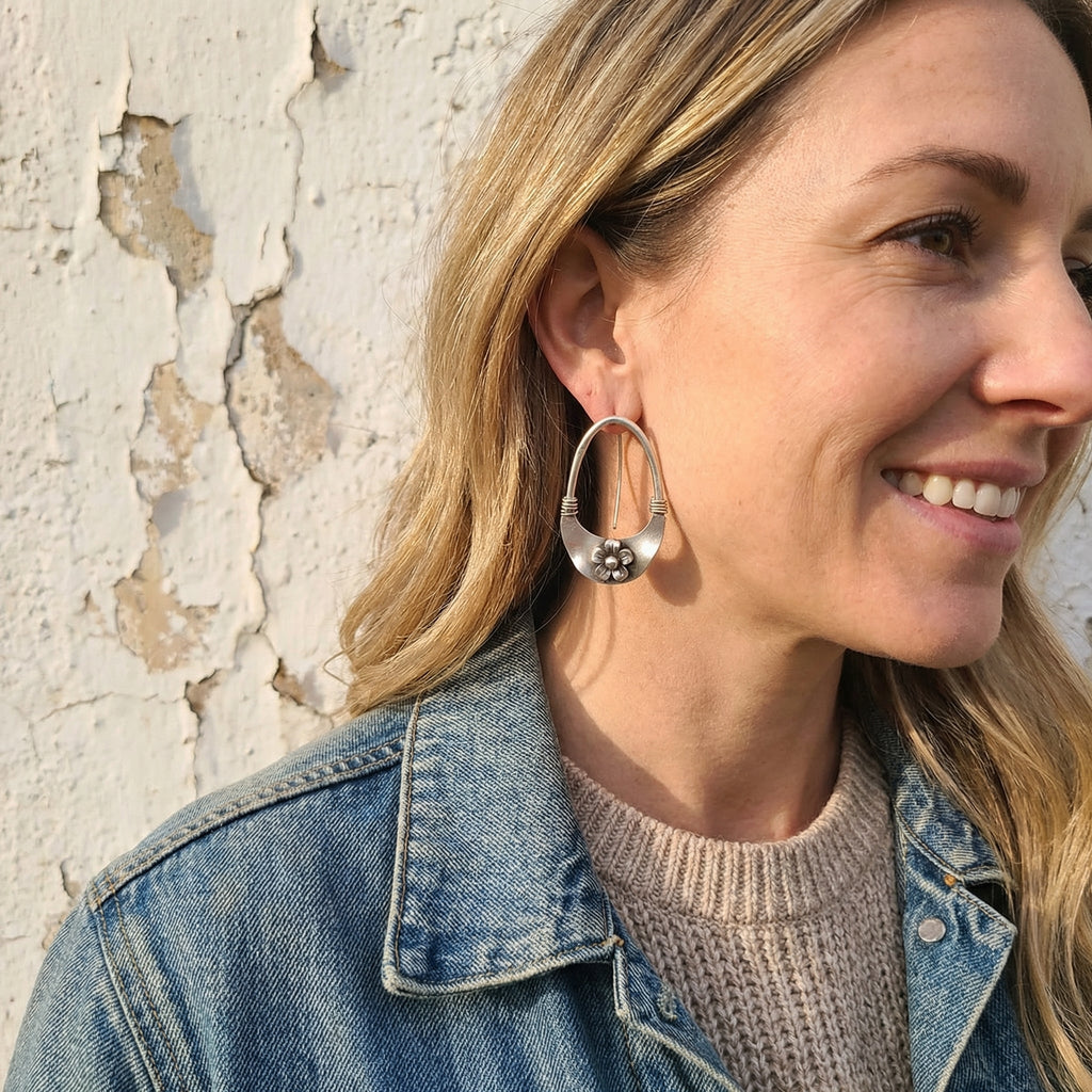 Handcrafted Sterling Silver Floral Hoop Earrings