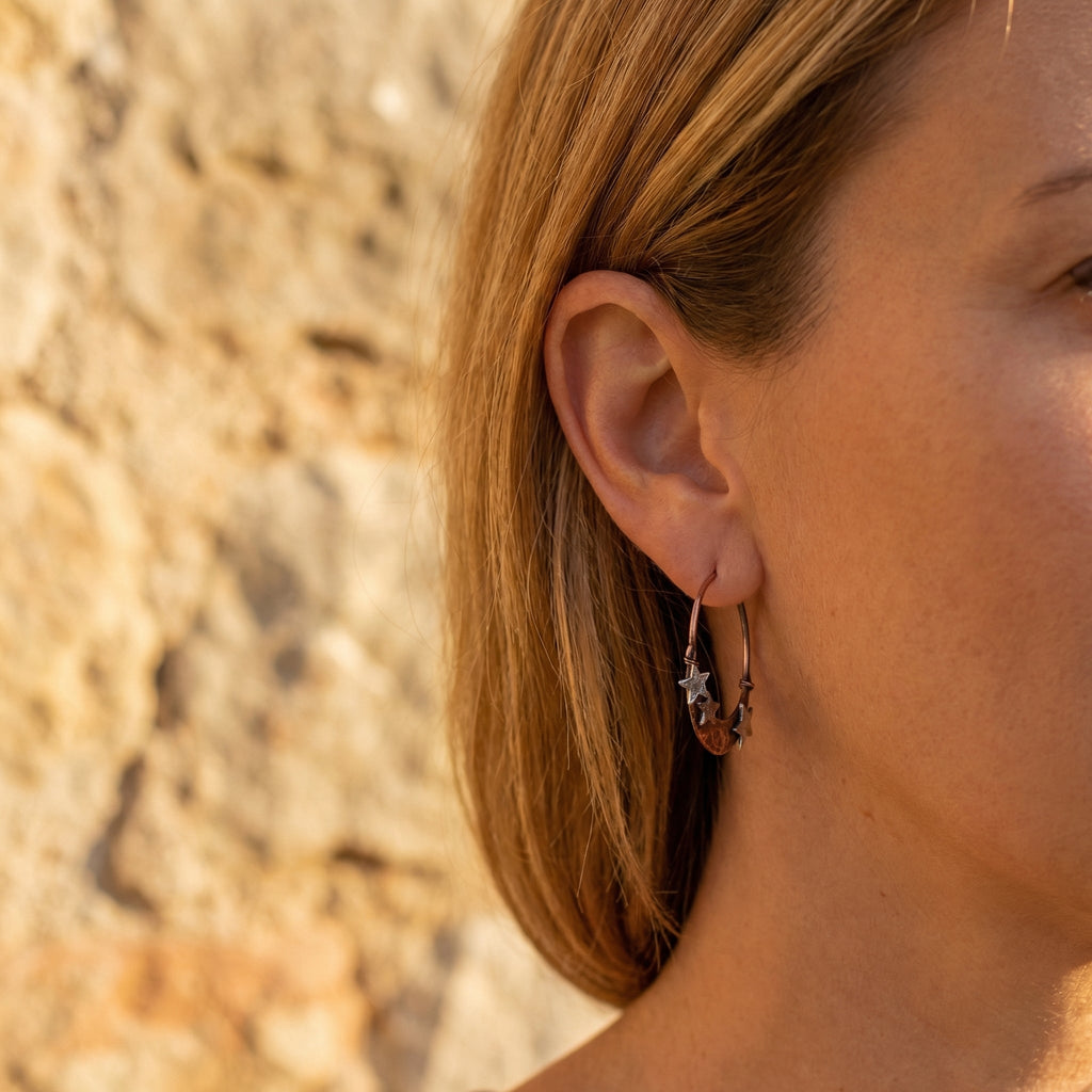 Retro Western Bohemian Style, Starry Sky Theme — Women's Hammered Earrings