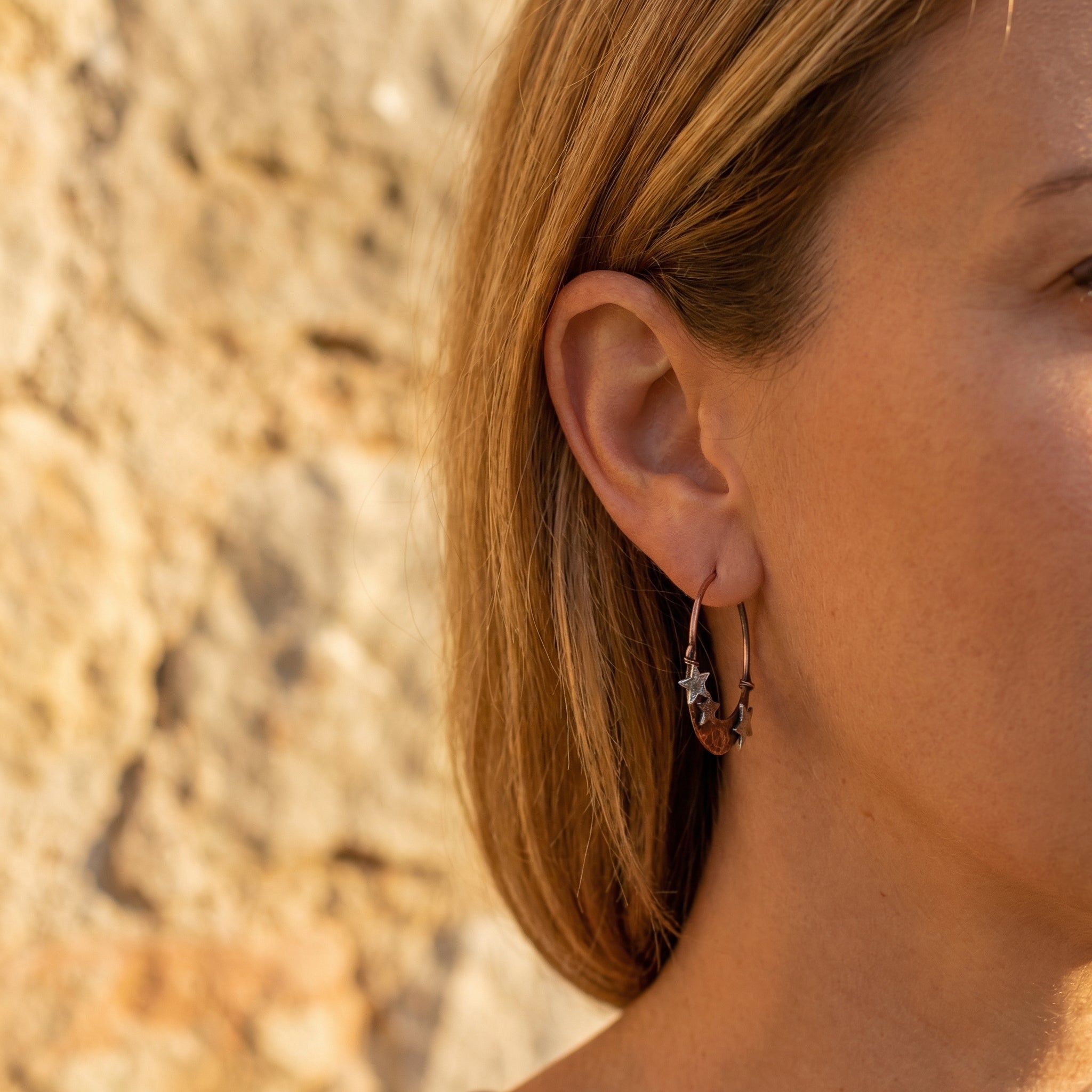 Retro Western Bohemian Style, Starry Sky Theme — Women's Hammered Earrings