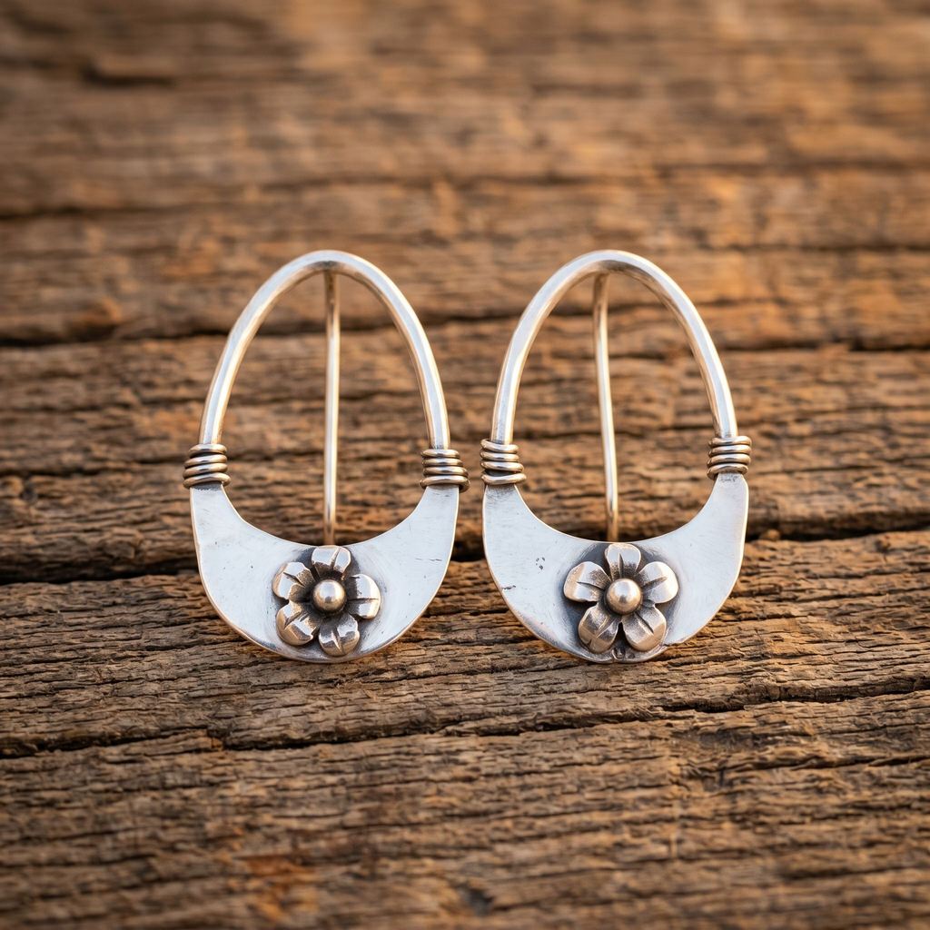 Handcrafted Sterling Silver Floral Hoop Earrings