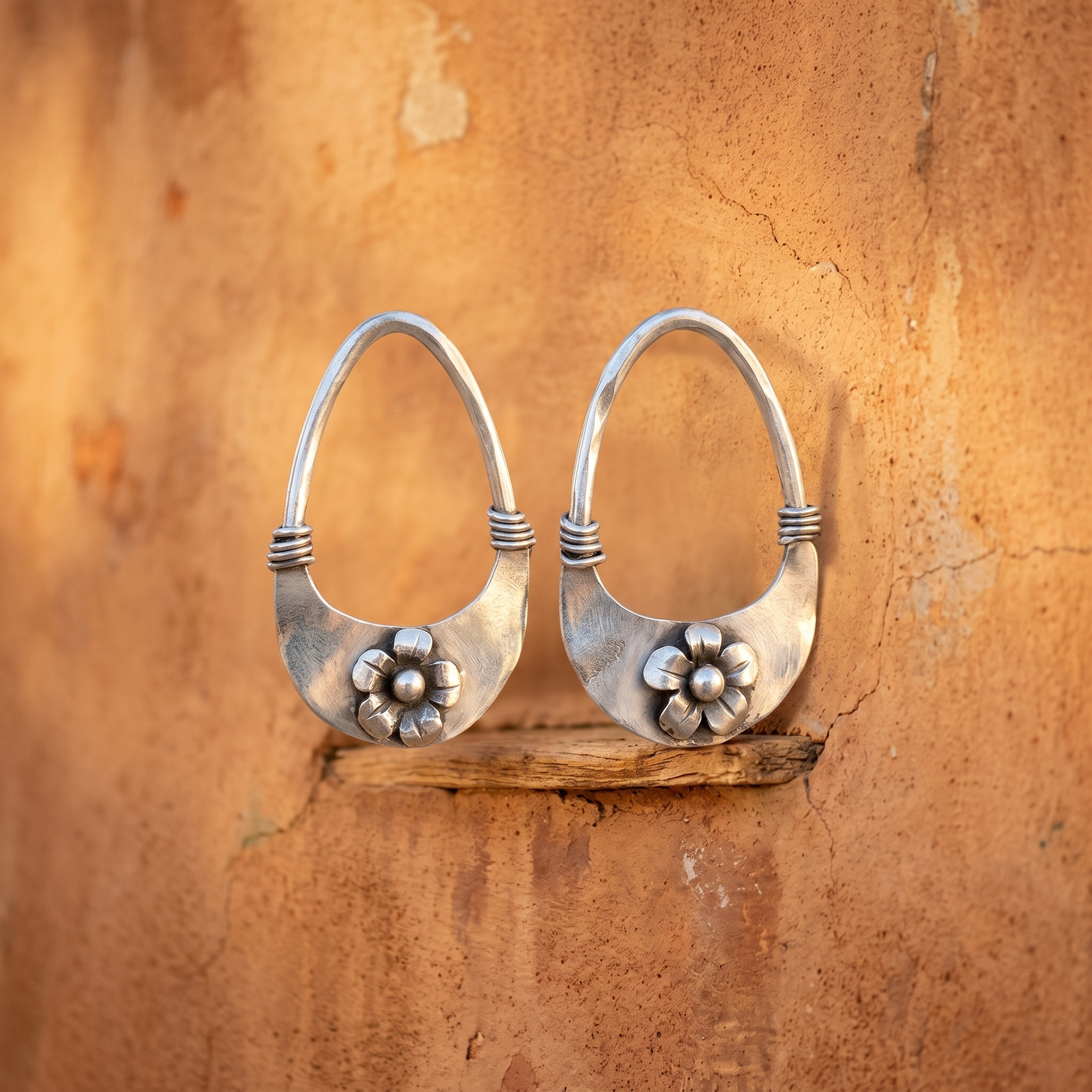 Handcrafted Sterling Silver Floral Hoop Earrings