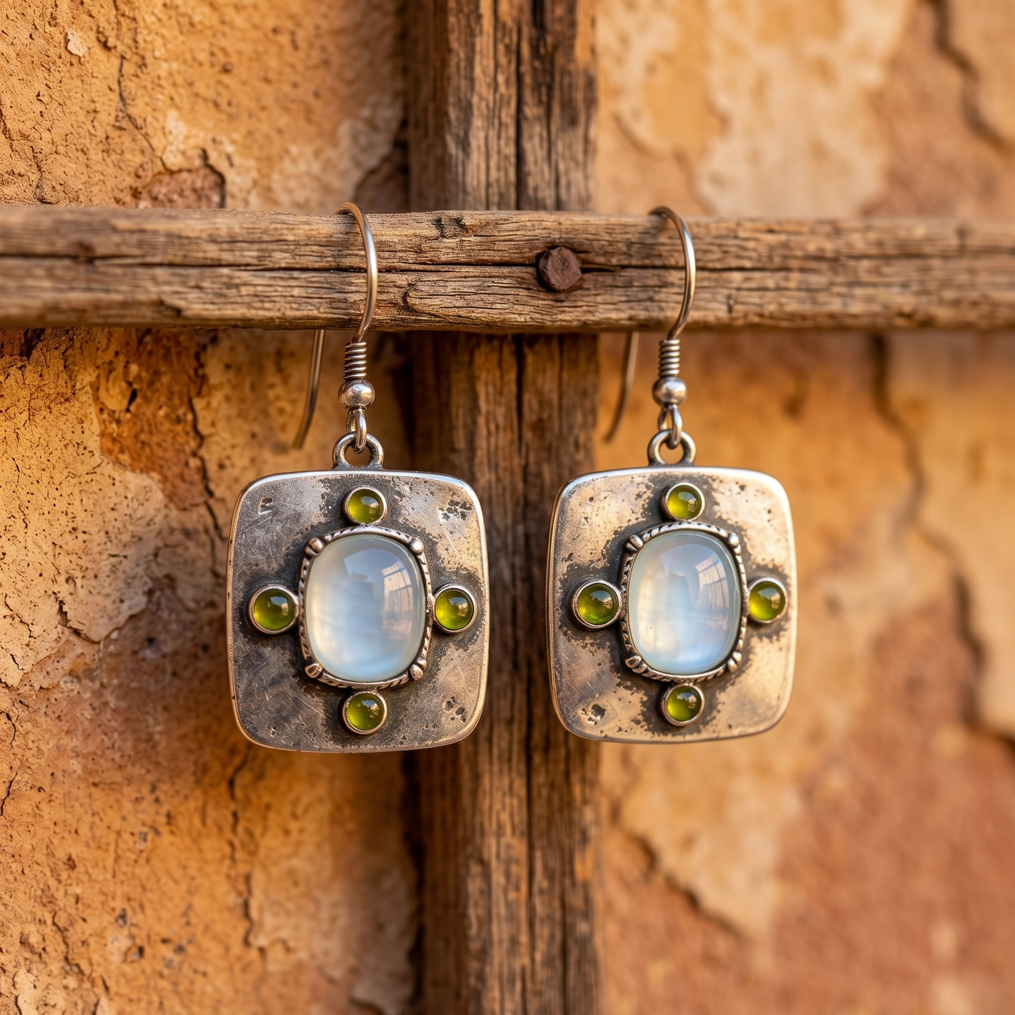 Handcrafted Sterling Silver Aquamarine & Peridot Earrings – Artisan Gemstone Dangle Earrings for Women