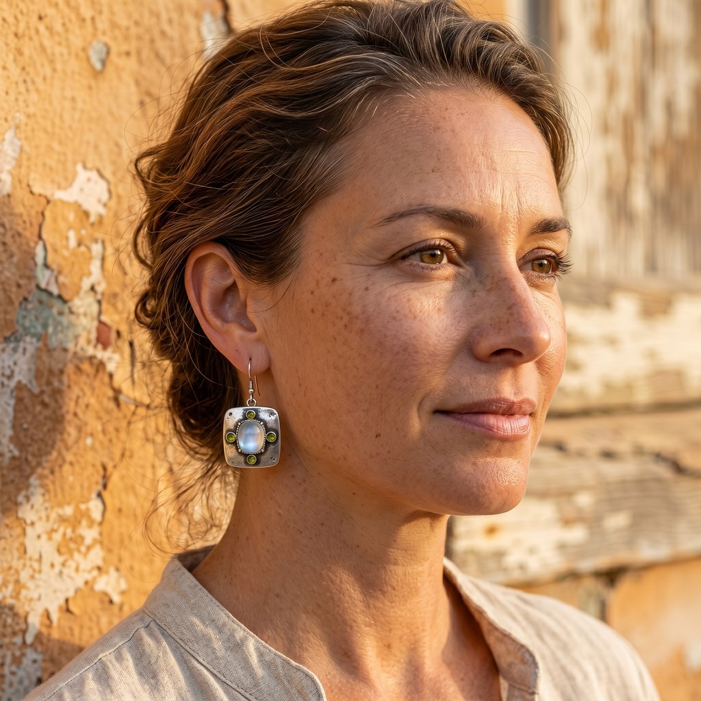 Handcrafted Sterling Silver Aquamarine & Peridot Earrings – Artisan Gemstone Dangle Earrings for Women