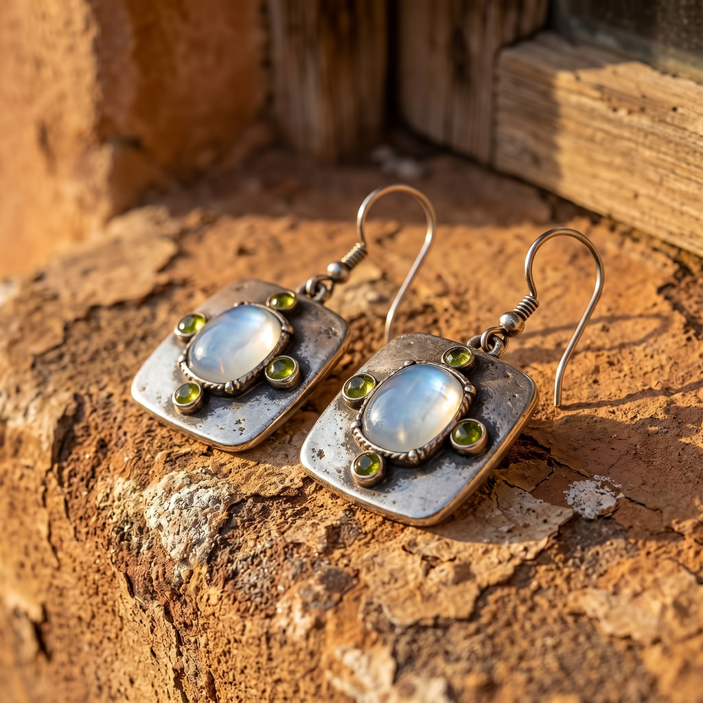Handcrafted Sterling Silver Aquamarine & Peridot Earrings – Artisan Gemstone Dangle Earrings for Women