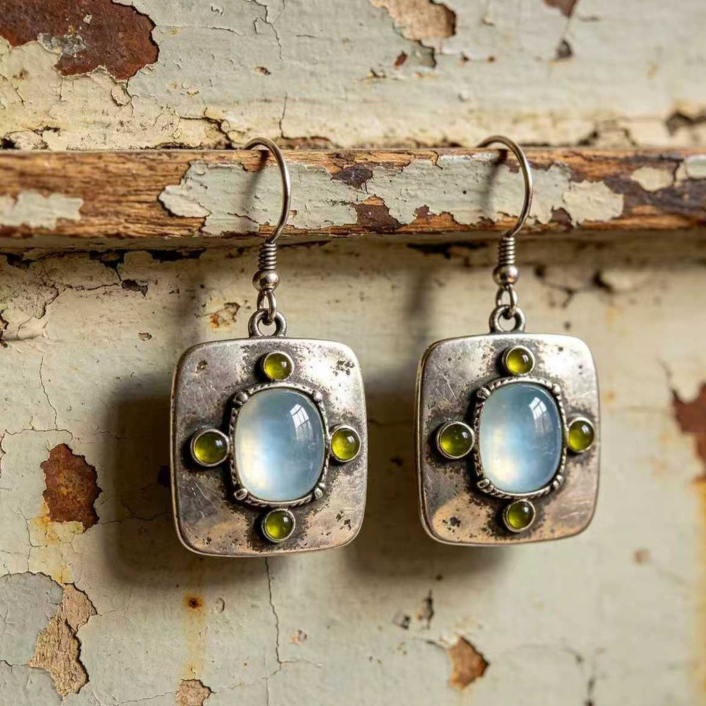 Handcrafted Sterling Silver Aquamarine & Peridot Earrings – Artisan Gemstone Dangle Earrings for Women