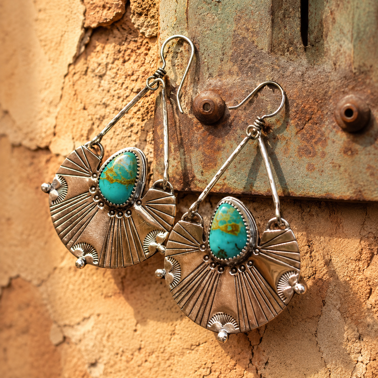 Handcrafted Royston Turquoise Silver Earrings for Women
