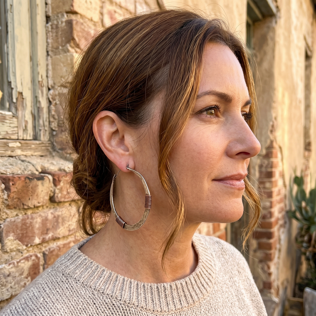 Handcrafted Sterling Silver and Copper Hammered Earrings
