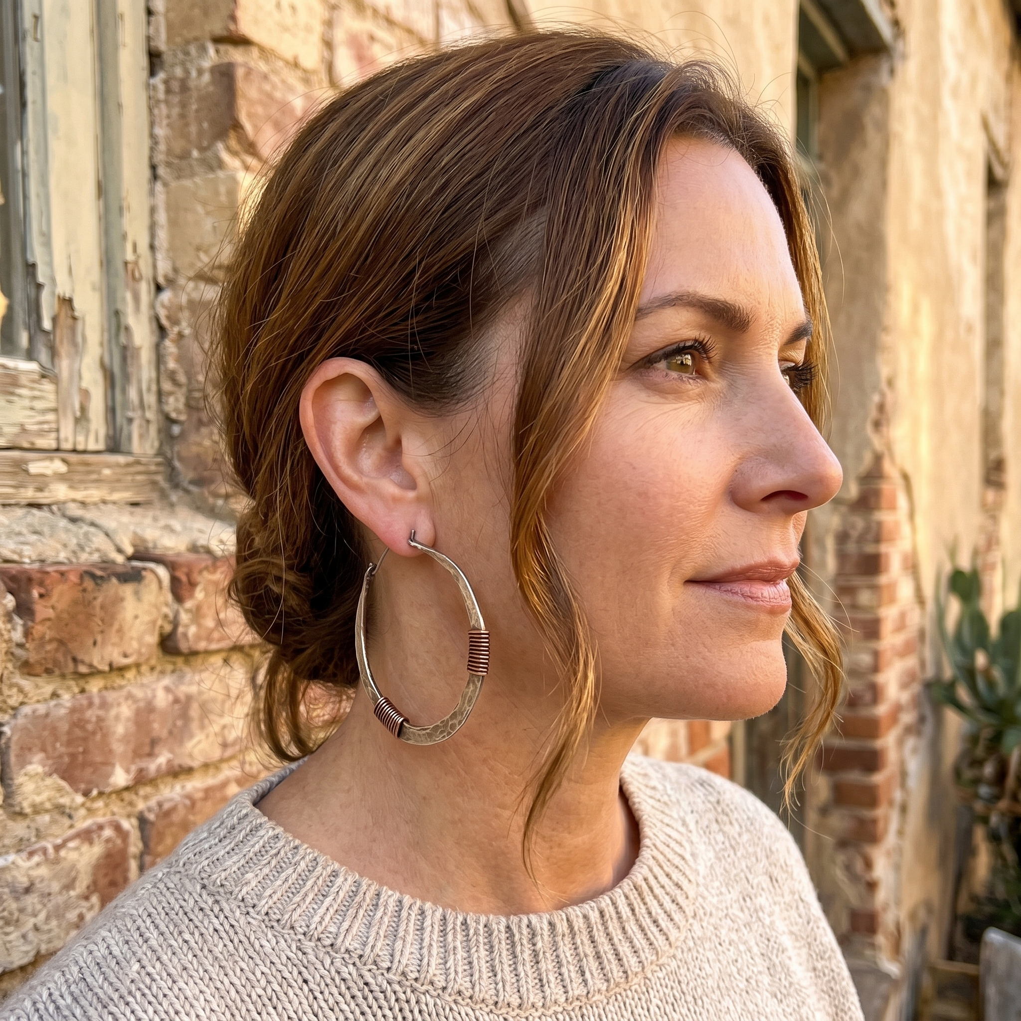 Handcrafted Sterling Silver and Copper Hammered Earrings
