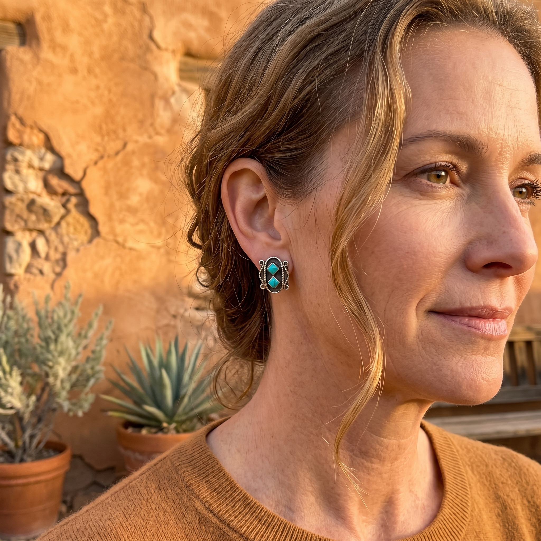 Handcrafted Sterling Silver Turquoise Stud Earrings