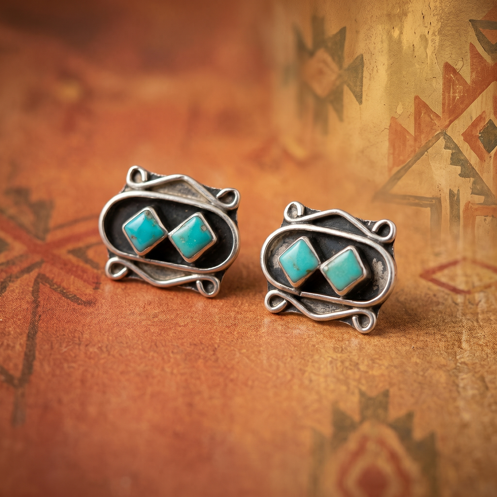 Handcrafted Sterling Silver Turquoise Stud Earrings