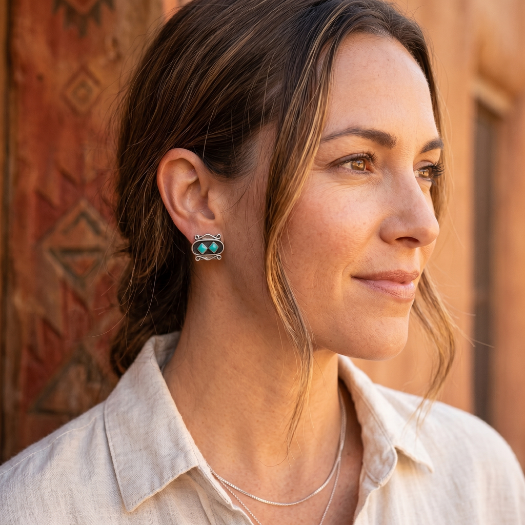 Handcrafted Sterling Silver Turquoise Stud Earrings