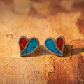 Handcrafted Sterling Silver Turquoise & Spiny Oyster Heart Stud Earrings