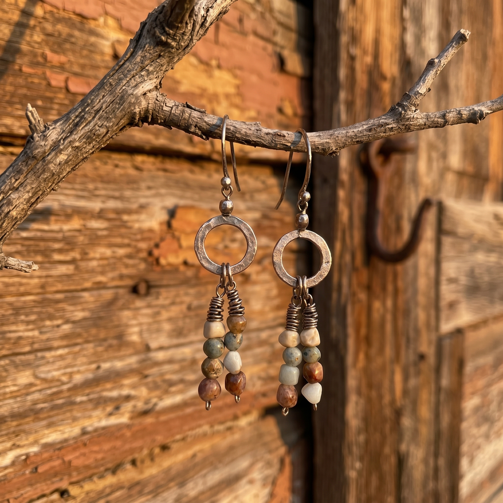 Handmade Copper & Natural Stone Dangle Earrings