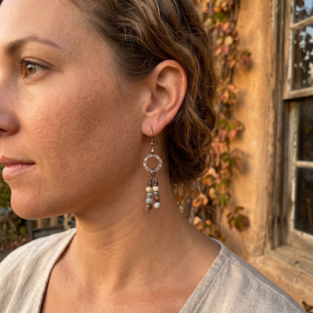 Handmade Copper & Natural Stone Dangle Earrings