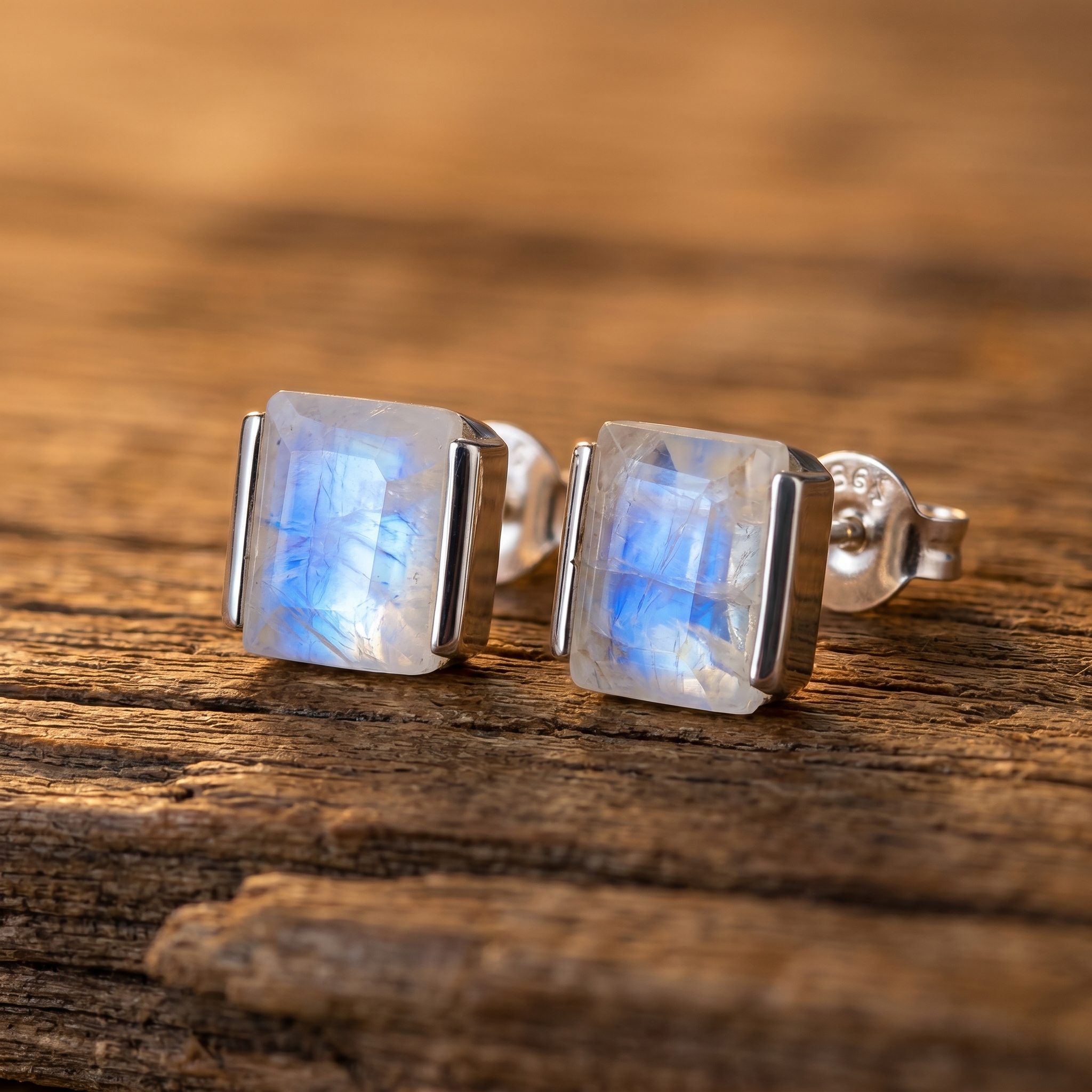 Handmade Sterling Silver Moonstone Stud Earrings