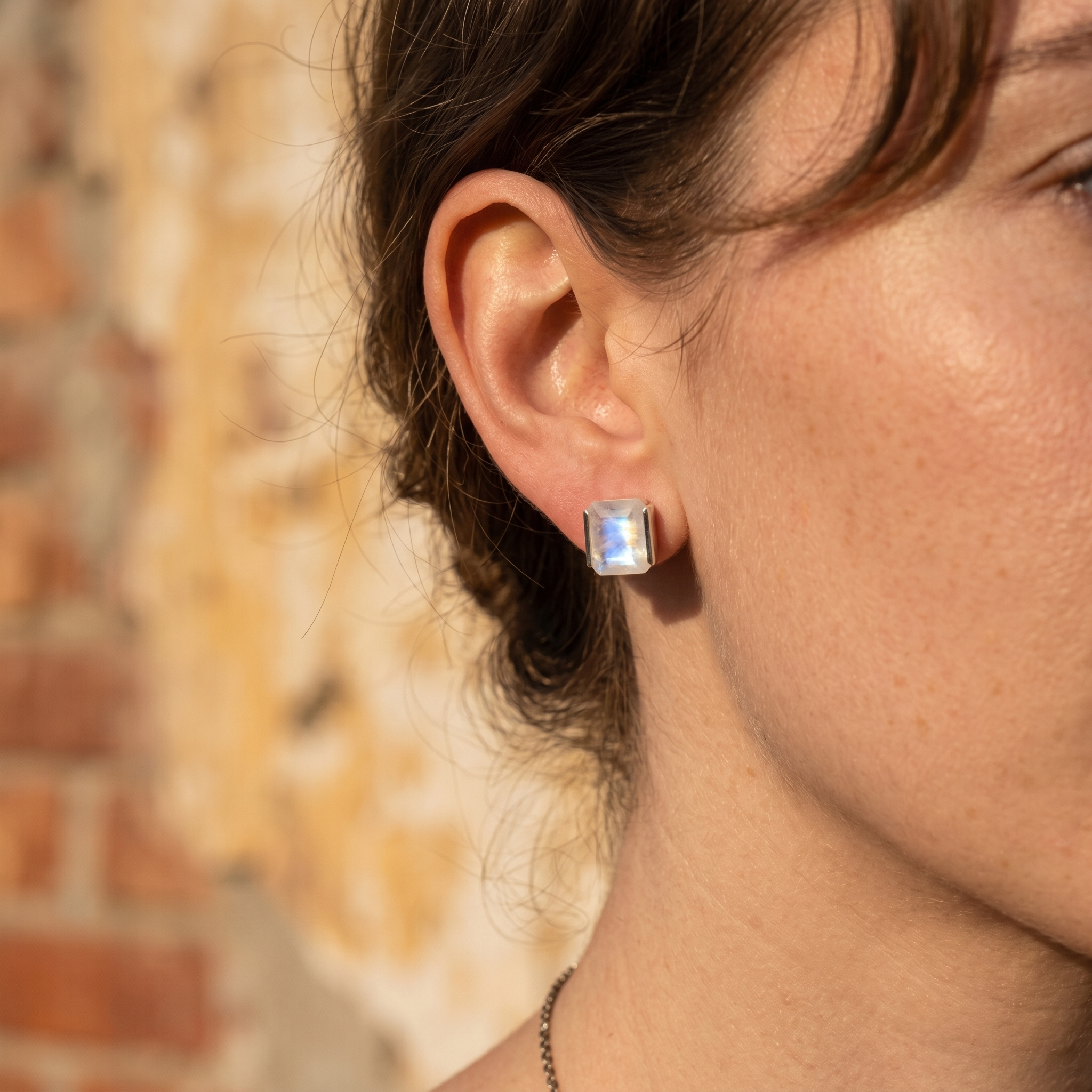 Handmade Sterling Silver Moonstone Stud Earrings