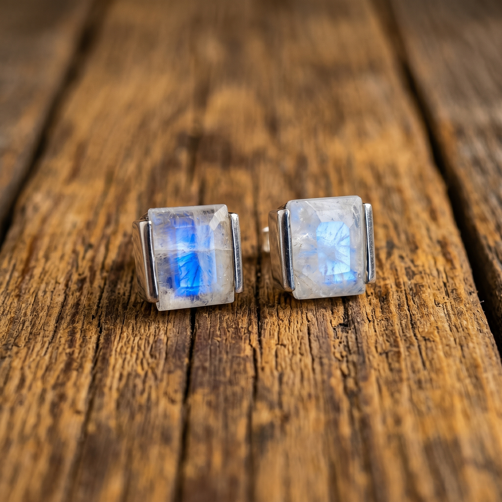 Handmade Sterling Silver Moonstone Stud Earrings