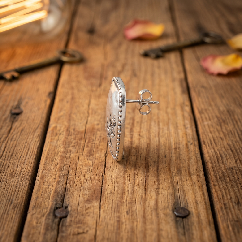 Handcrafted Silver Bird & Floral Stud Earrings