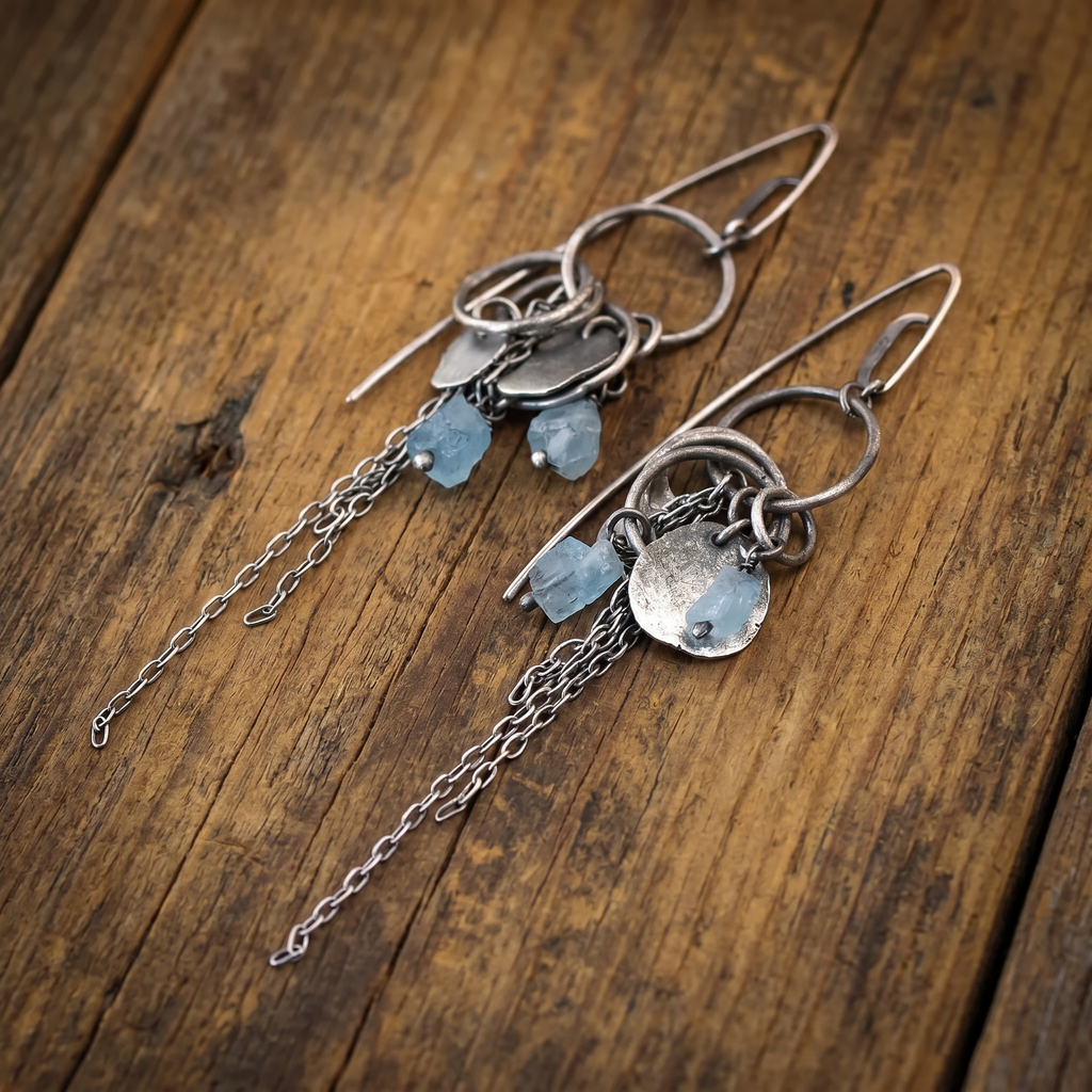 Handcrafted Sterling Silver Aquamarine Dangle Earrings