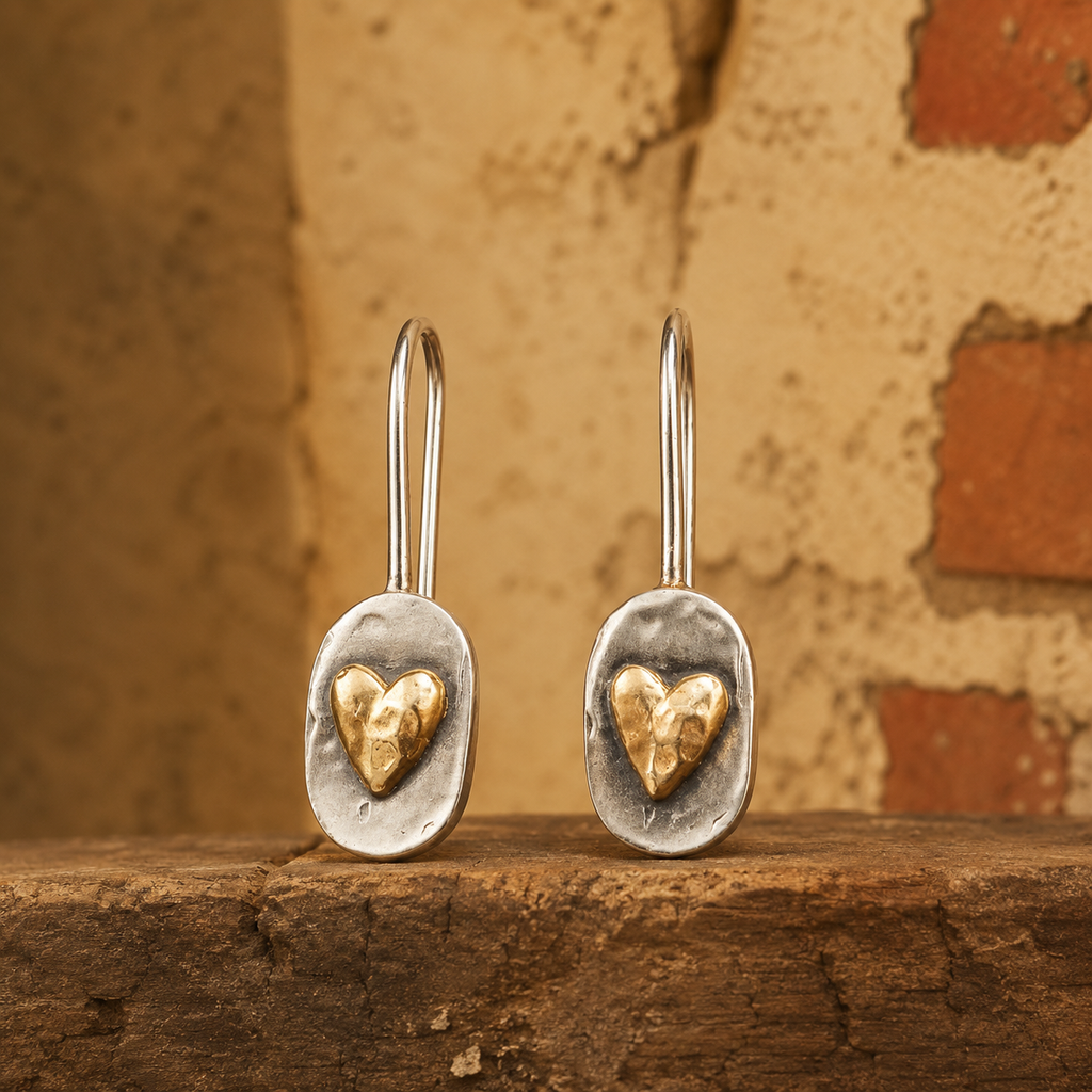 Silver & Brass Heart Handmade Earrings