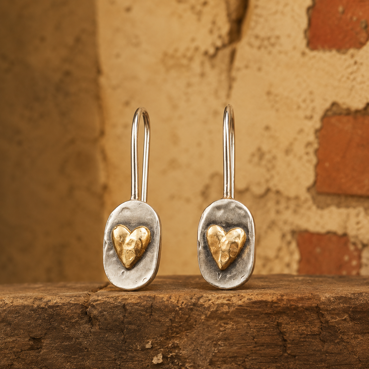 Silver & Brass Heart Handmade Earrings