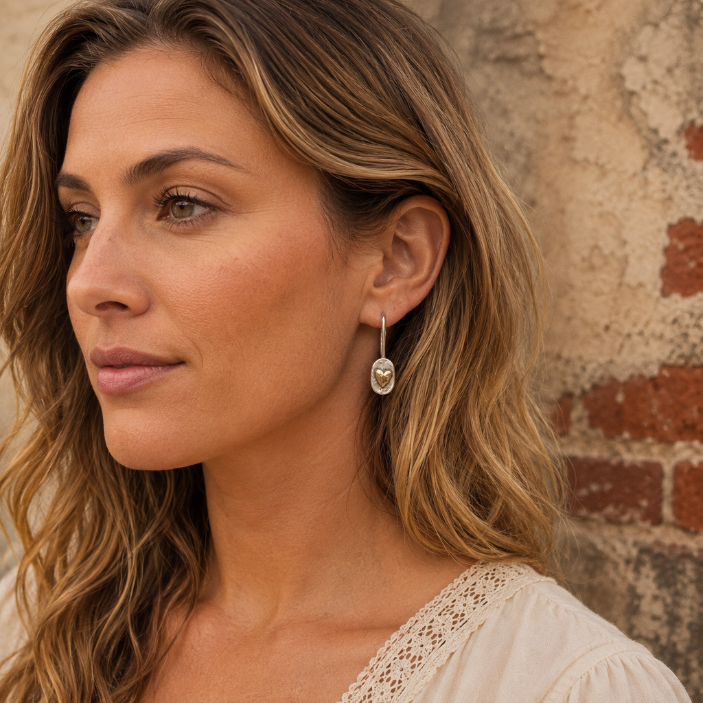 Silver & Brass Heart Handmade Earrings