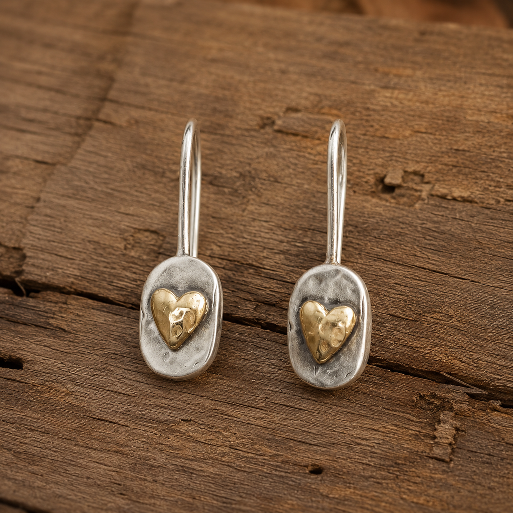 Silver & Brass Heart Handmade Earrings