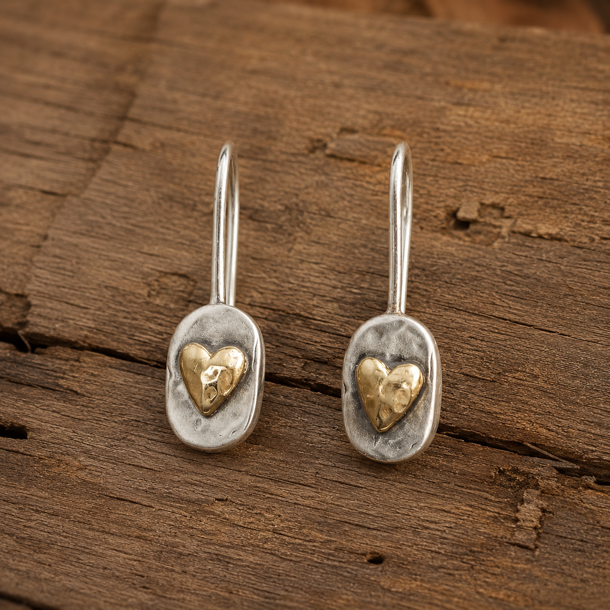 Silver & Brass Heart Handmade Earrings