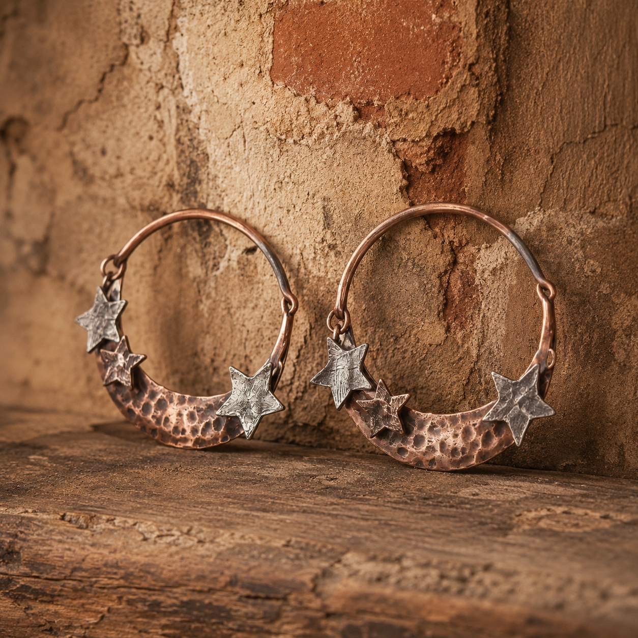 Retro Western Bohemian Style, Starry Sky Theme — Women's Hammered Earrings