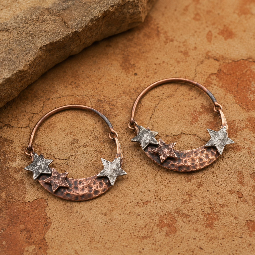 Retro Western Bohemian Style, Starry Sky Theme — Women's Hammered Earrings