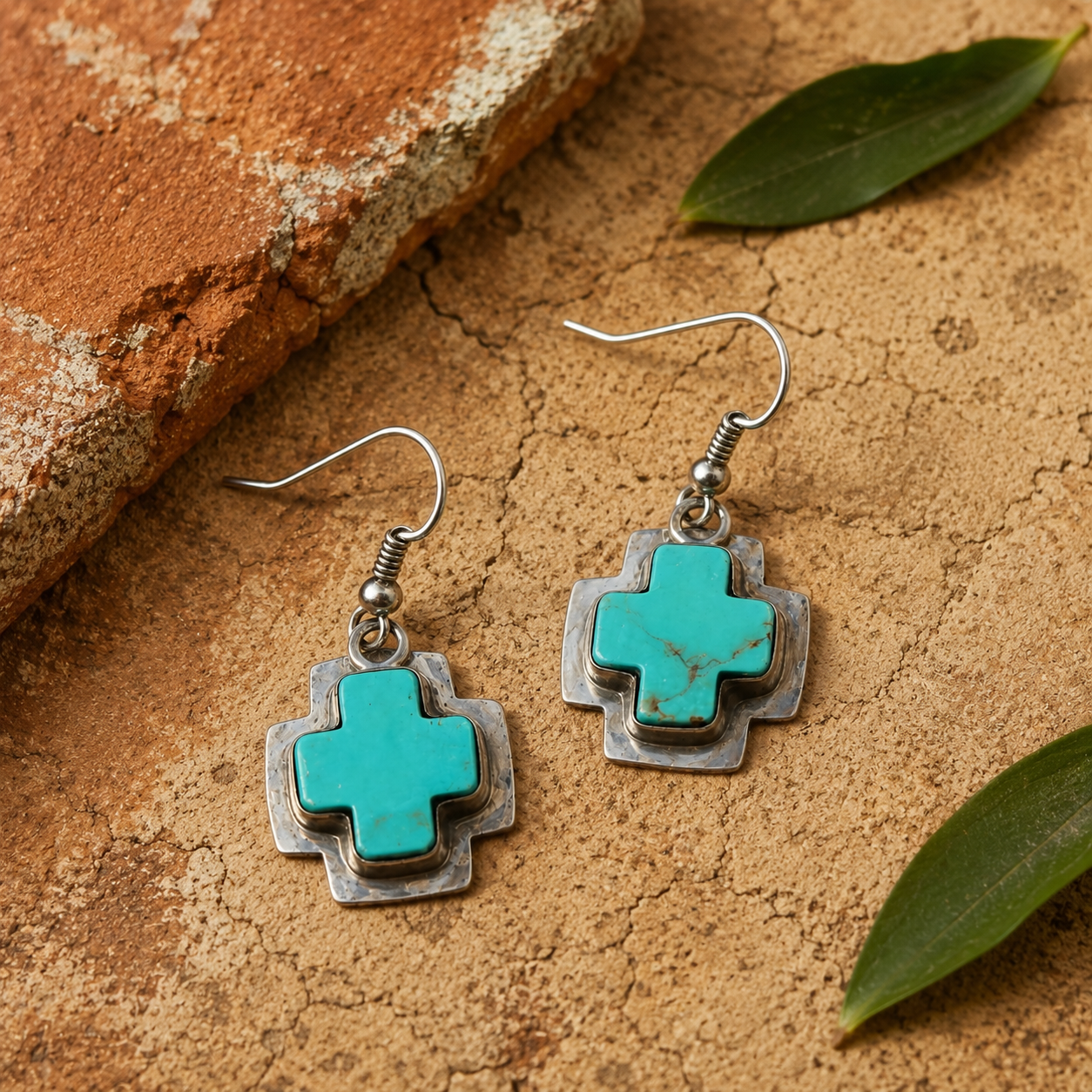 Handcrafted Natural Turquoise Western Style Earrings