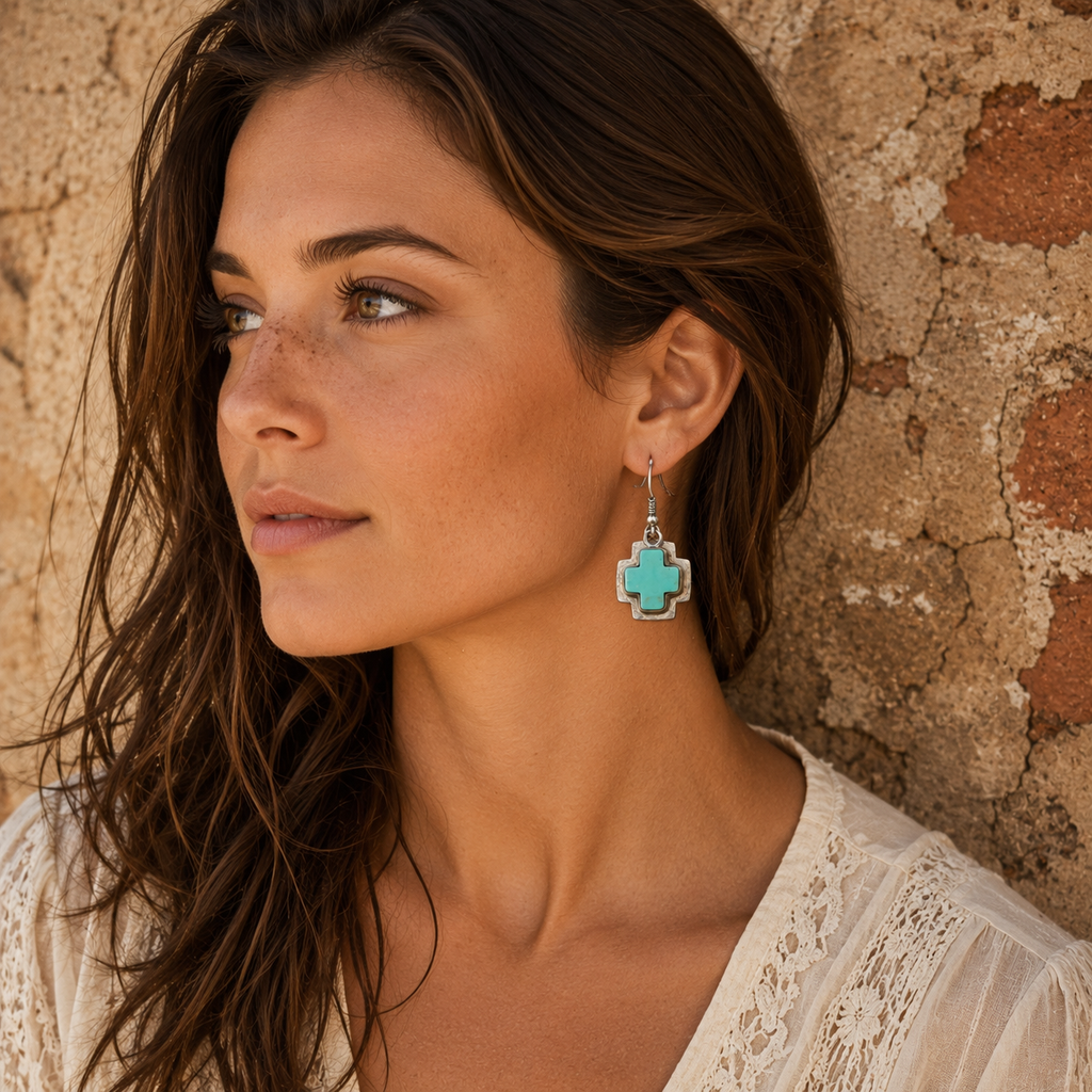 Handcrafted Natural Turquoise Western Style Earrings