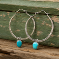 Handcrafted Hammered Sterling Silver Turquoise Hoop Earrings