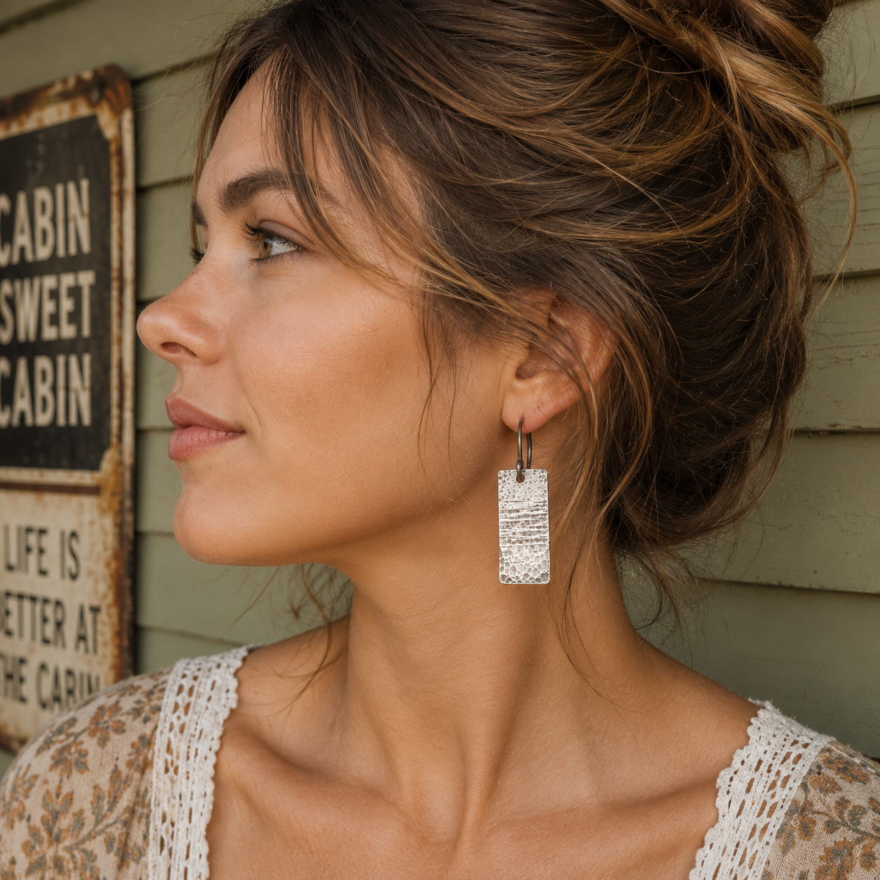 Hammered Sterling Silver Personalized Earrings