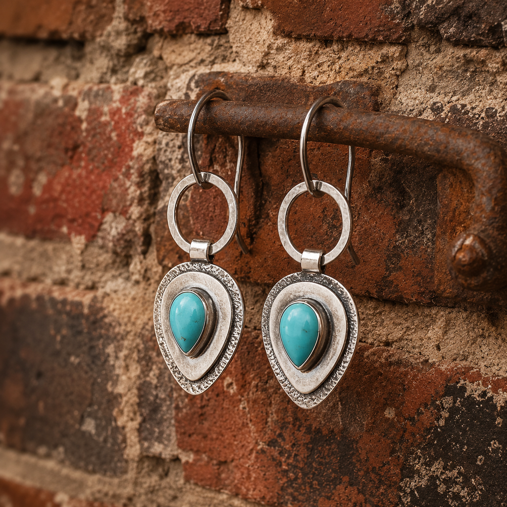 Hammered Sterling Silver Turquoise Earrings