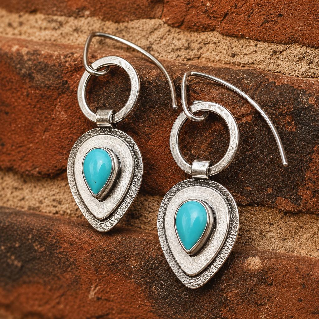 Hammered Sterling Silver Turquoise Earrings