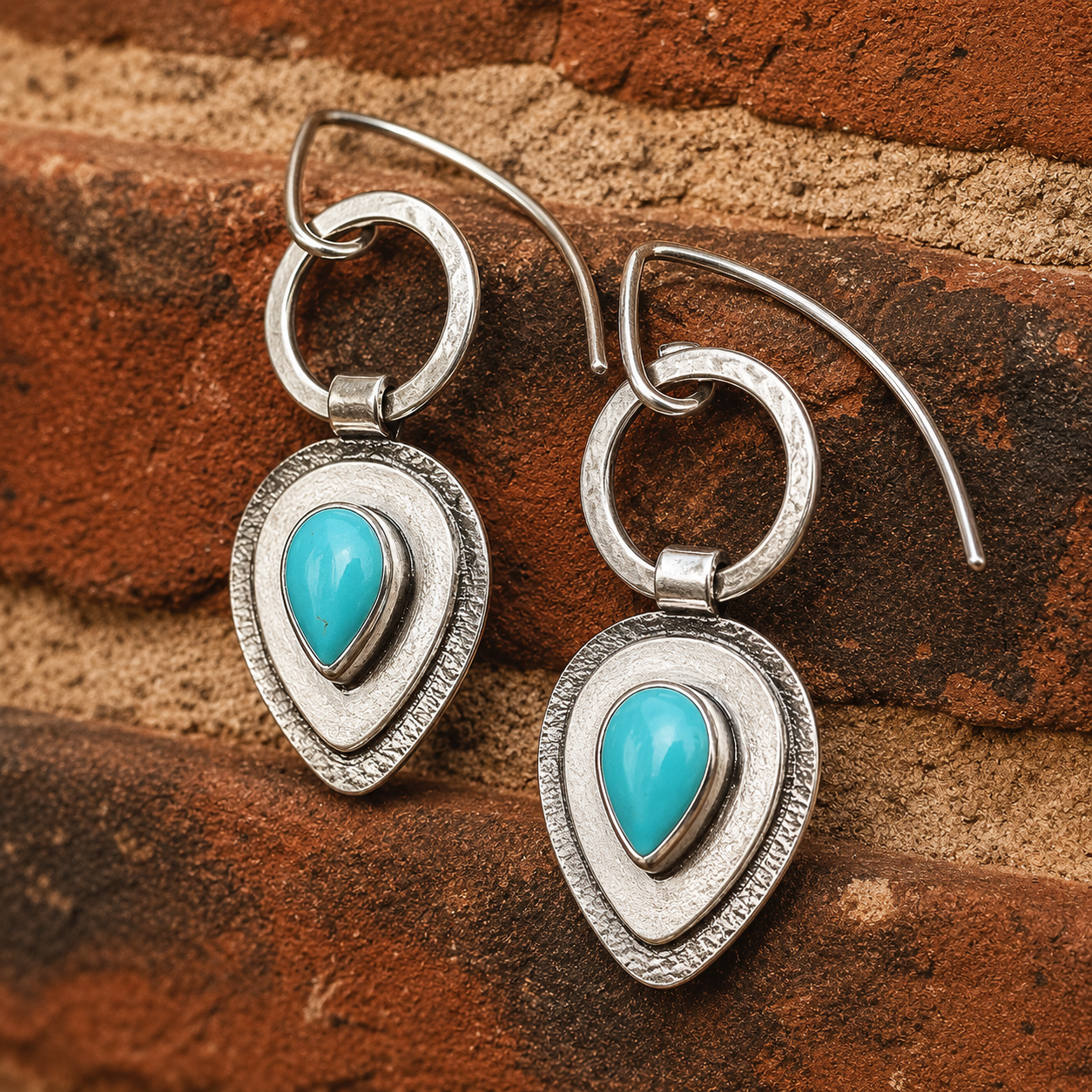 Hammered Sterling Silver Turquoise Earrings