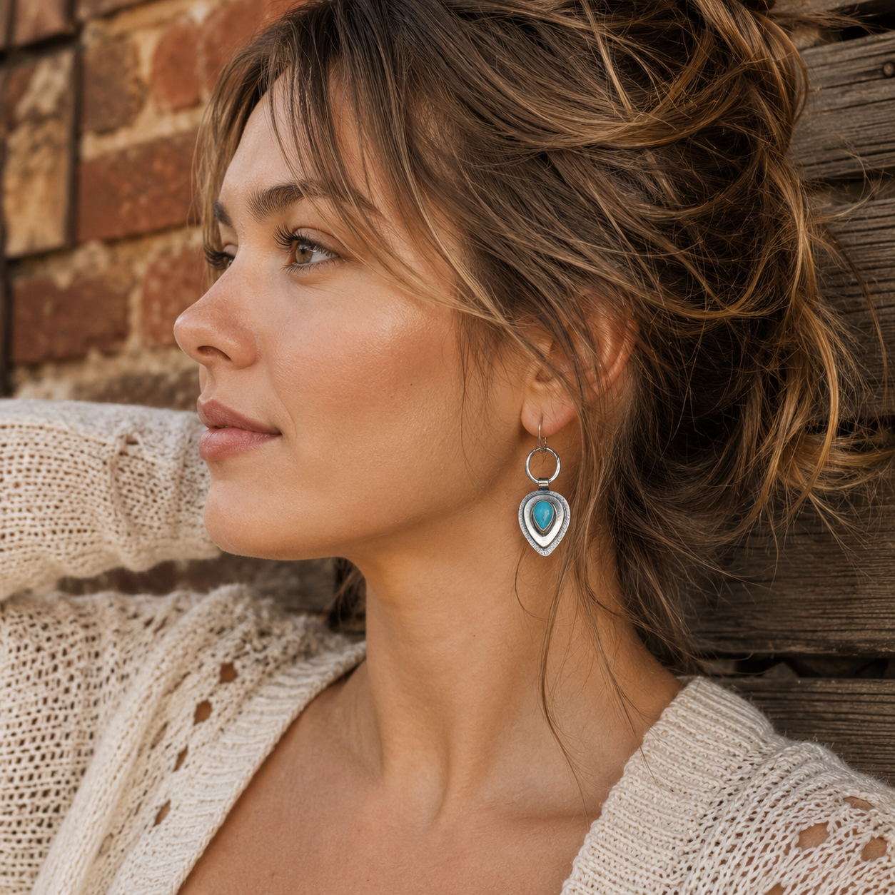 Hammered Sterling Silver Turquoise Earrings