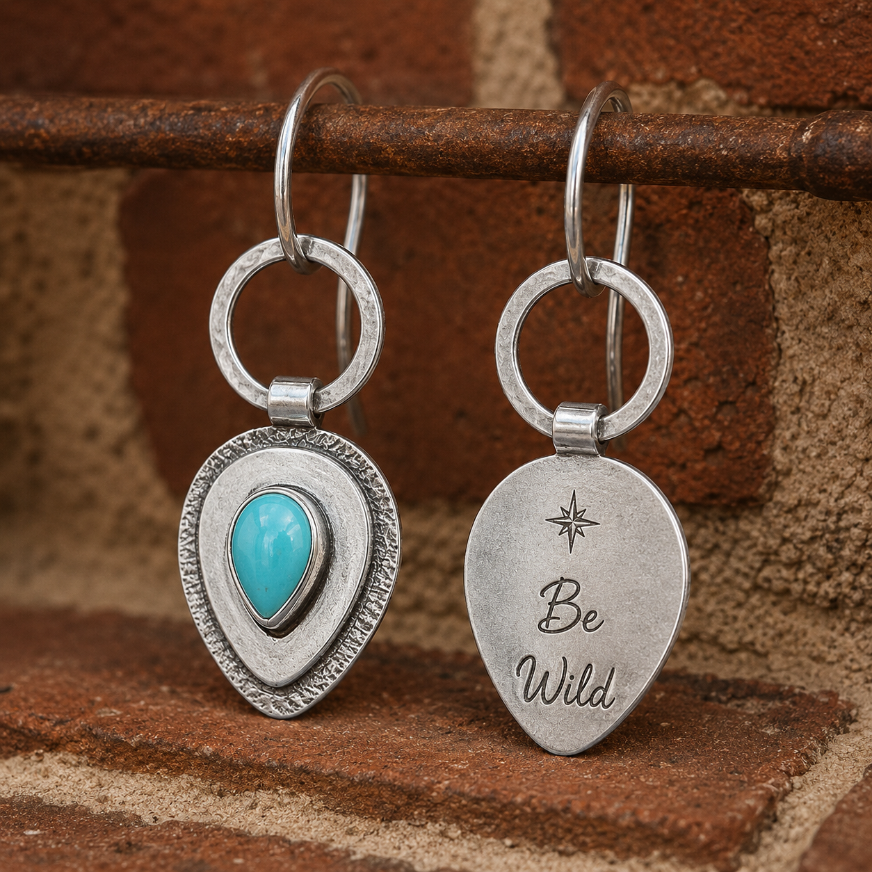 Hammered Sterling Silver Turquoise Earrings