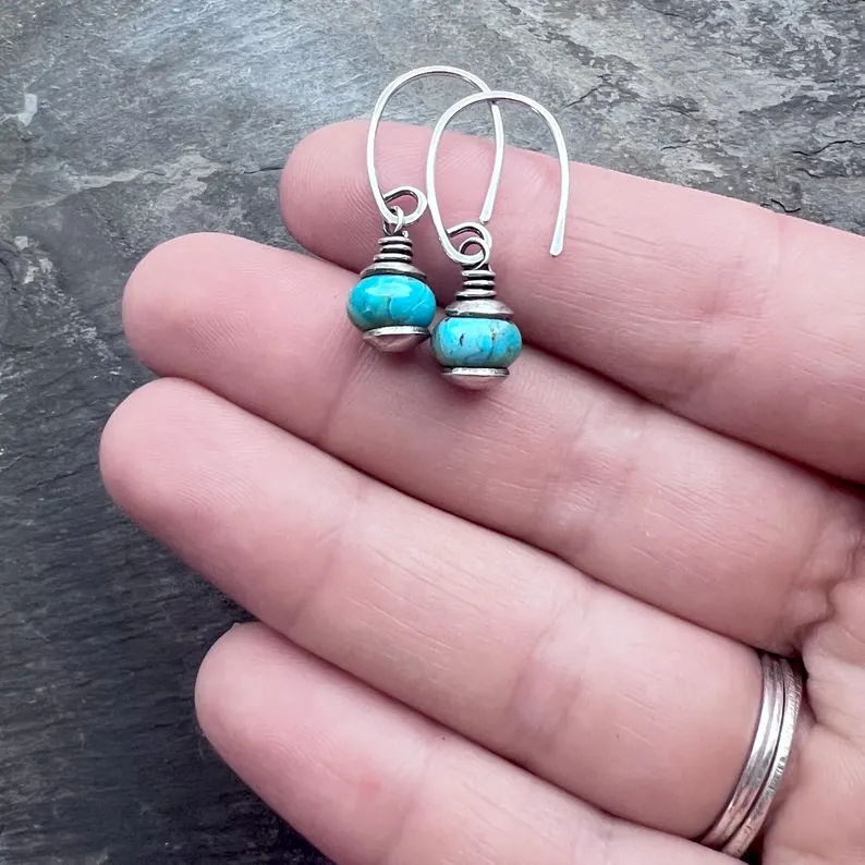 Hammered Sterling Silver Turquoise Earrings