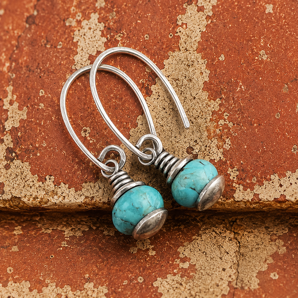 Hammered Sterling Silver Turquoise Earrings