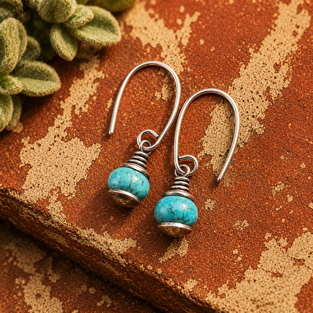 Hammered Sterling Silver Turquoise Earrings