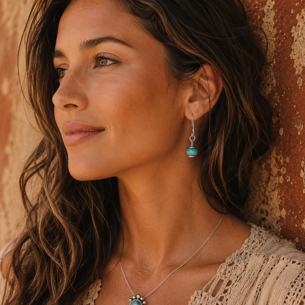 Hammered Sterling Silver Turquoise Earrings