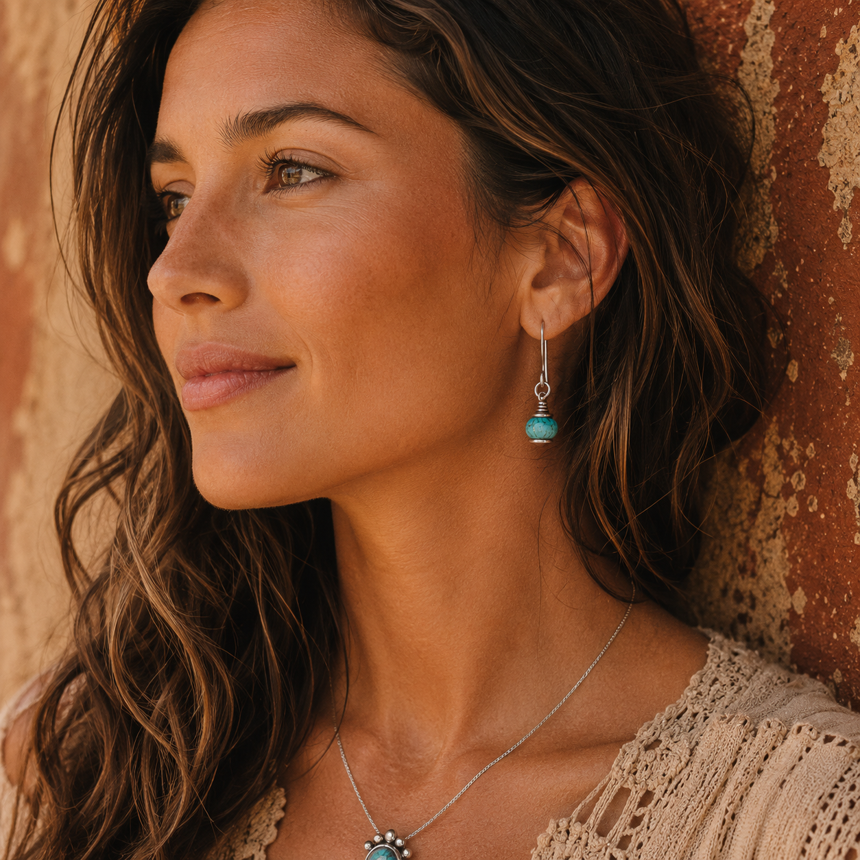 Hammered Sterling Silver Turquoise Earrings