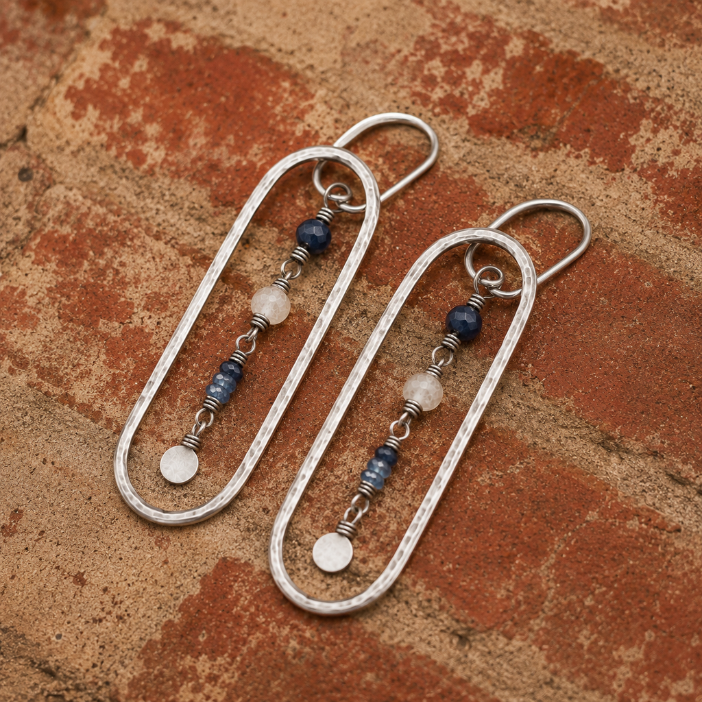 Hammered Sterling Silver Apatite & Labradorite Earrings