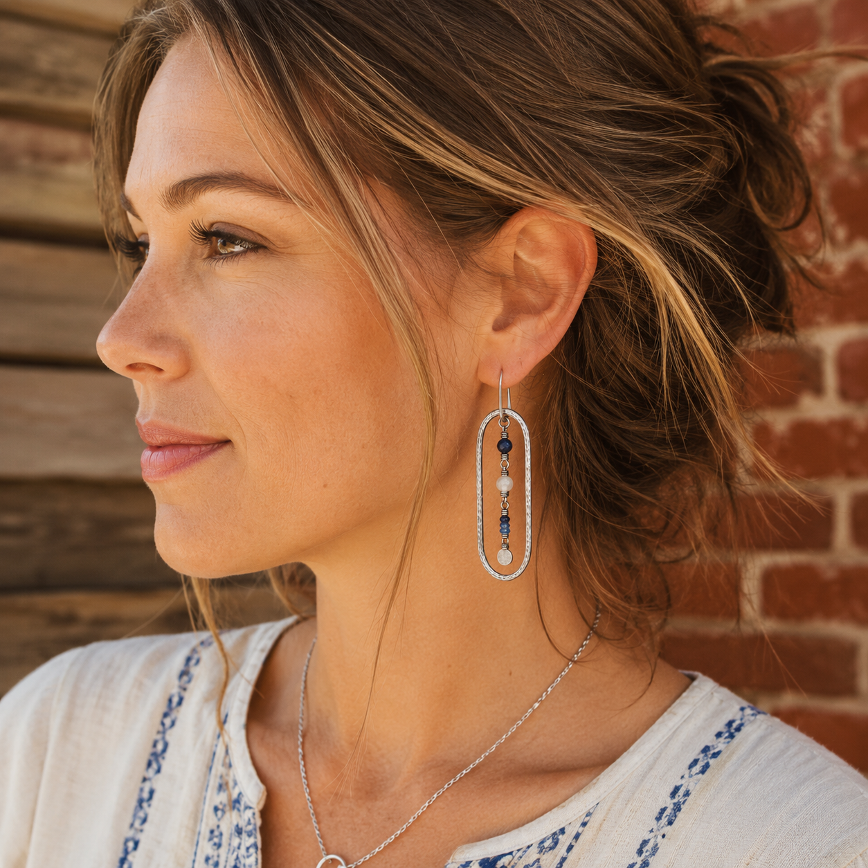Hammered Sterling Silver Apatite & Labradorite Earrings