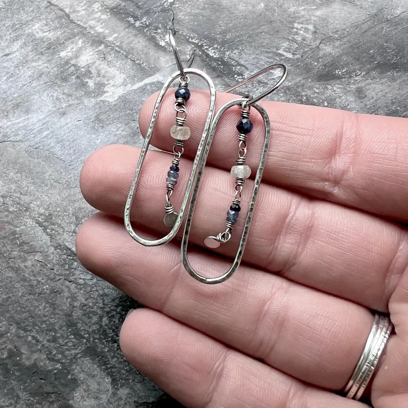 Hammered Sterling Silver Apatite & Labradorite Earrings