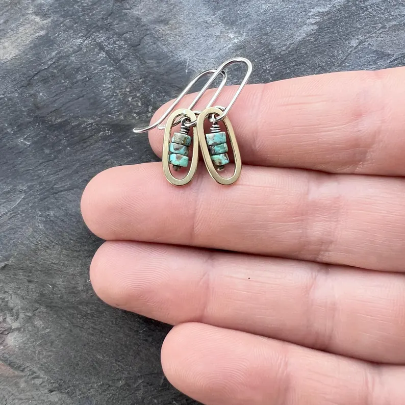 Hammered Sterling Silver Turquoise Bead Earrings