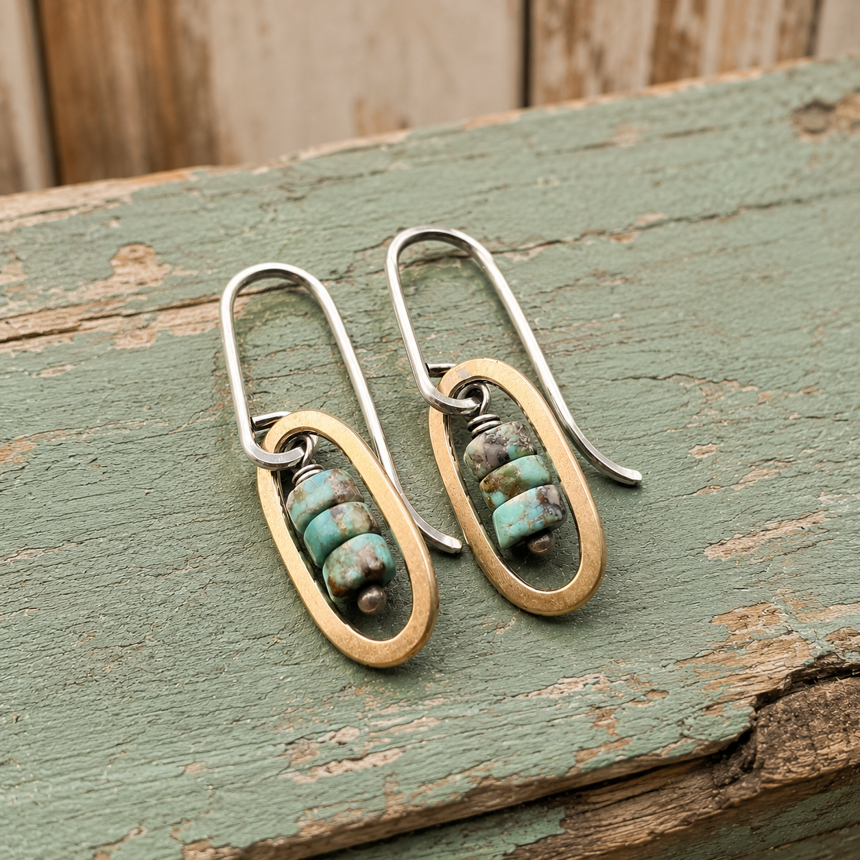 Hammered Sterling Silver Turquoise Bead Earrings